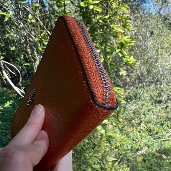 COACH Long Zip-Around Orange Papaya Pebble Leather Wallet w Silver Hardware - Picture 8 of 9